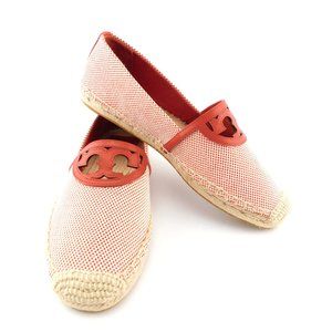 New TORY BURCH Rusty Red Logo Canvas Slip-on Flat Espadrilles 7.5